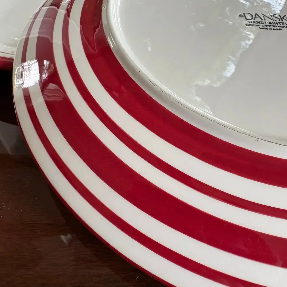 Dansk Maraschino Red Stripe Dinner Plates Set of 2
